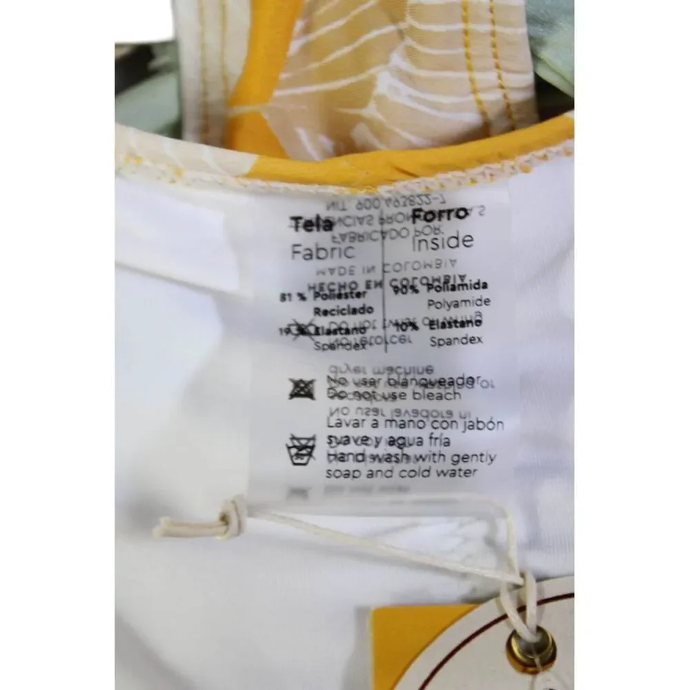 Palmacea Floral Print Cinched Cheeky Swim Bottoms Yellow Multi Size XS